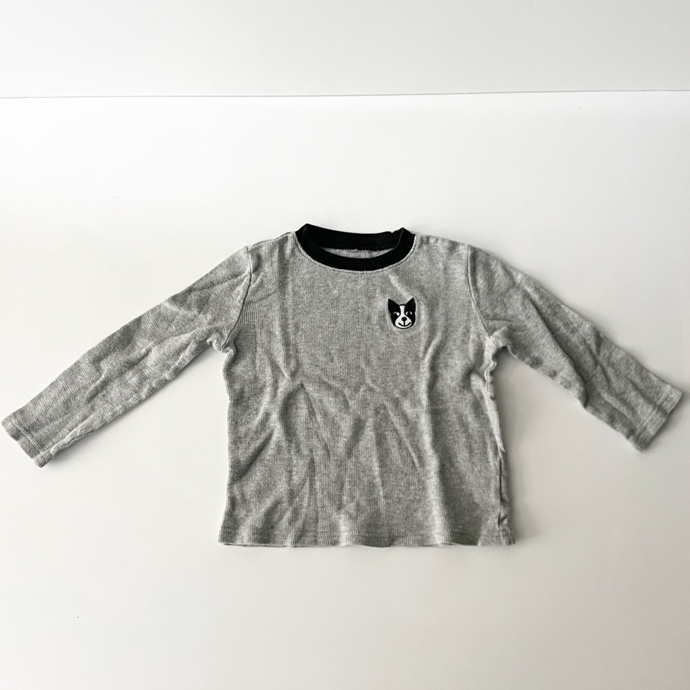 Waffle Knit Top with Black and White Dog Size 3T